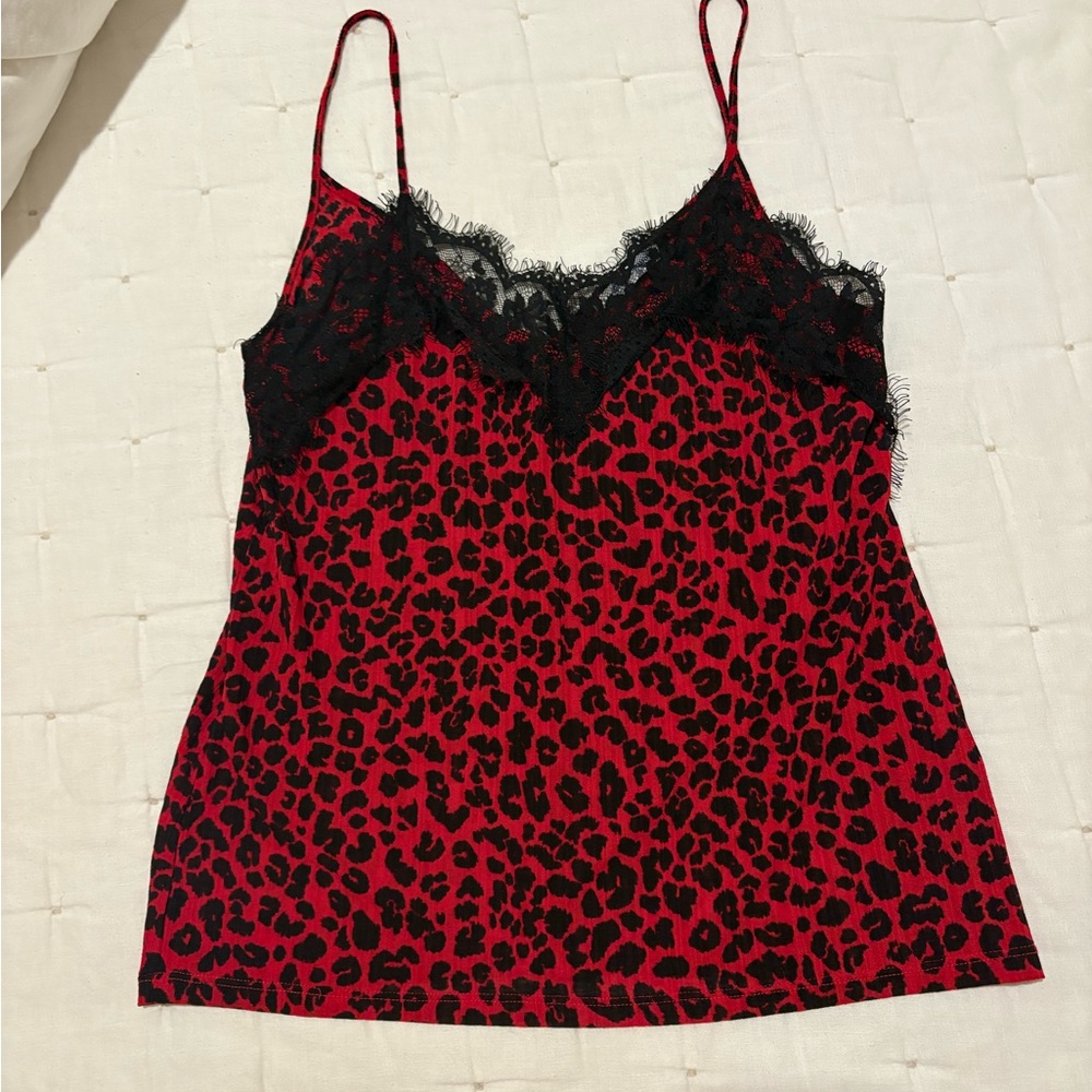 Zara Red and Black Leopard Print Top
